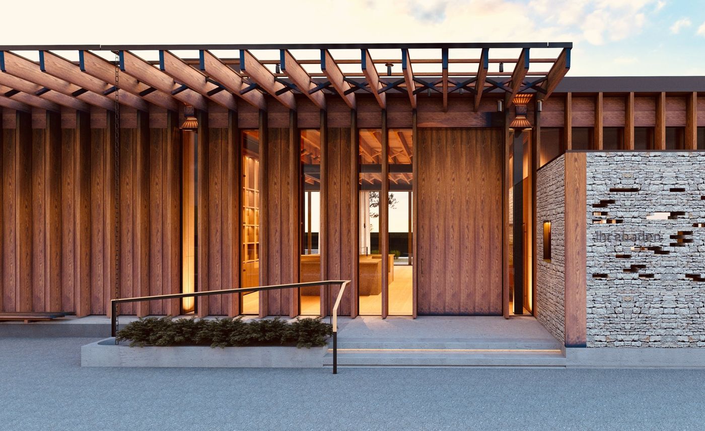 The entrance wall, computed: the openings written as a rule (rendering).