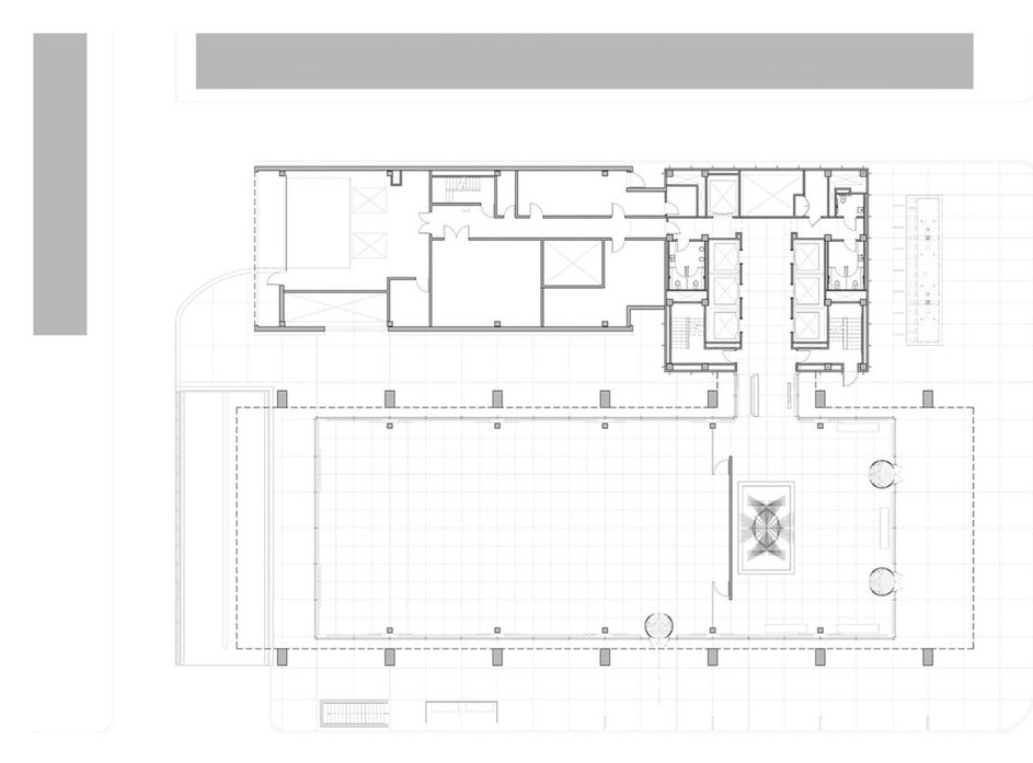 Line drawing of the ground-floor plan of the tower and annex.